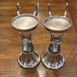 Two's Company Silver‎ Elk/Deer Candle Holders